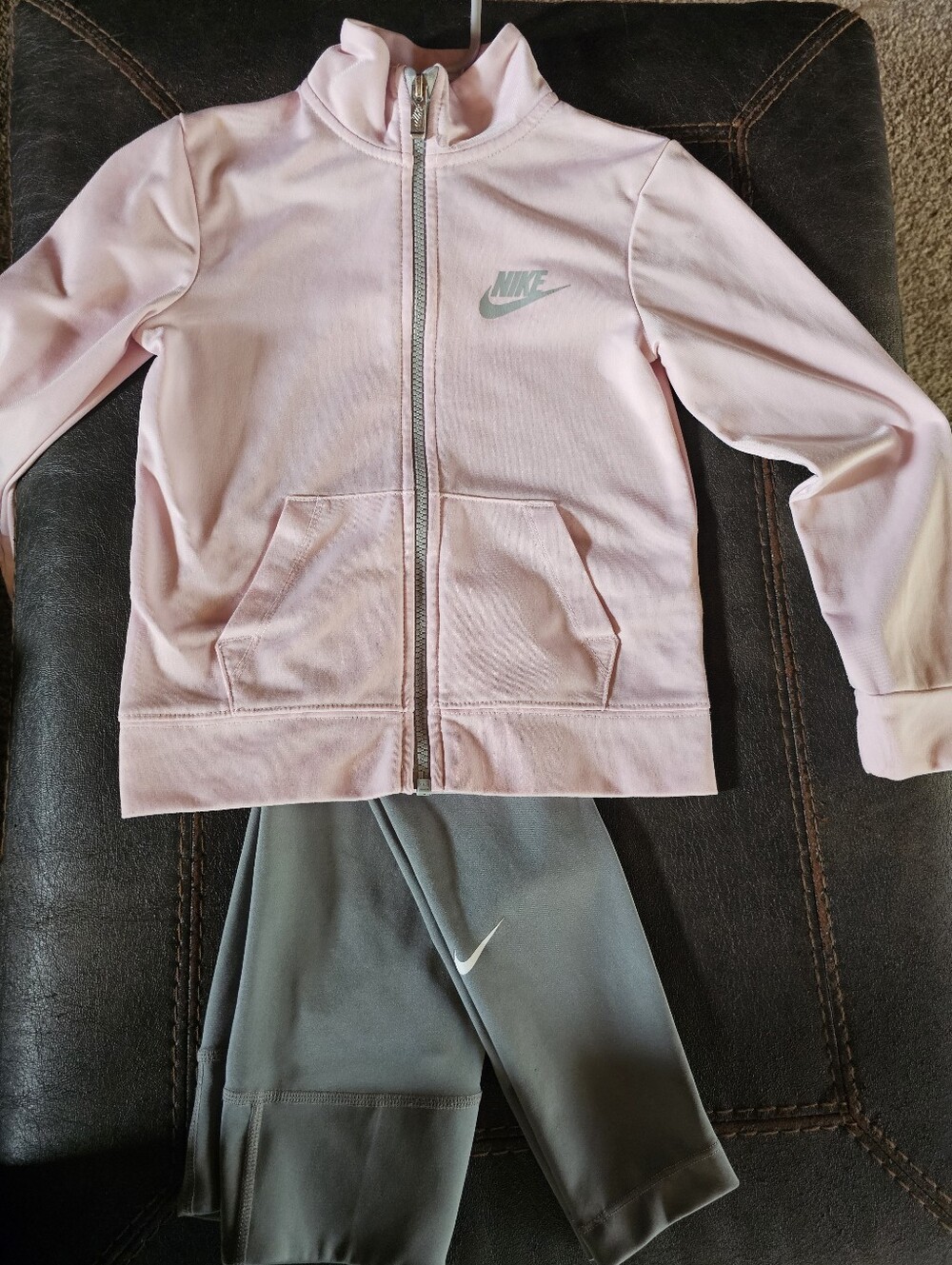 Nike Pink Zip Jacket with Gray Leggings Set-Girls XS